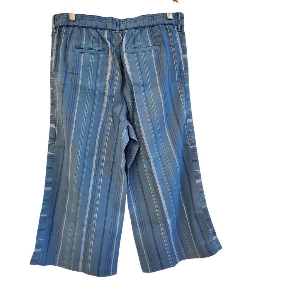 Anthropologie Pants Size Large Womens Blue Linen Cropped Wide Leg Striped Belt - Picture 2 of 11